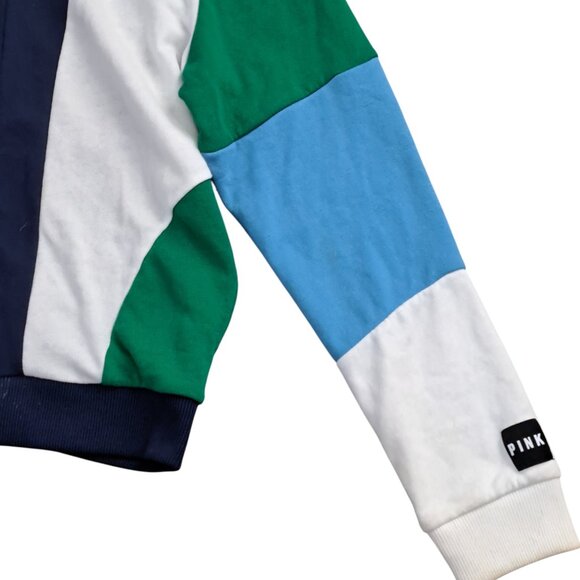 Pink Victoria's Secret Blue Green White ColorBlock Zip Hoodie Top Large - Picture 5 of 10